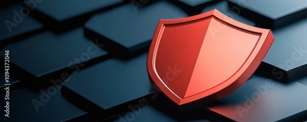 Obraz Anti tracking privacy concept, A stylized red shield rests on a dark, textured surface, symbolizing security and protection in a modern digital context.