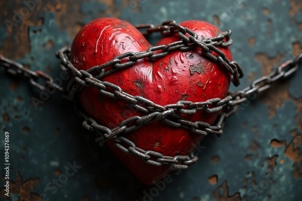 Obraz red heart and chain