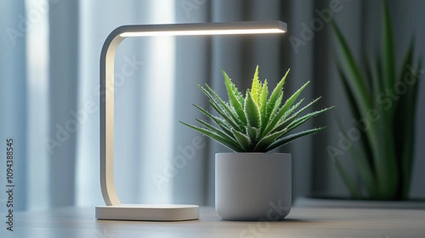 Obraz Minimalist indoor gardening with stylish LED grow light illuminating a potted plant
