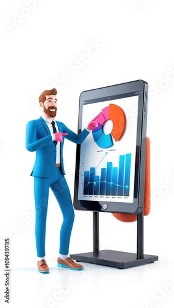 Obraz 3D Businessman Giving a Presentation Pointing at a Graph