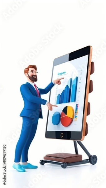 Obraz 3D Businessman Giving a Presentation Pointing at a Graph