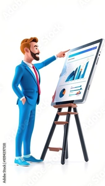 Obraz 3D Businessman Giving a Presentation Pointing at a Graph