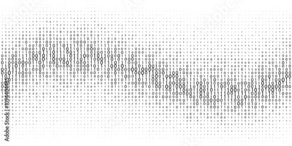 Obraz Binary code gradient wave on white. Ones and zeros in halftone gradation texture. Digital system language. Computer encoding abstract background