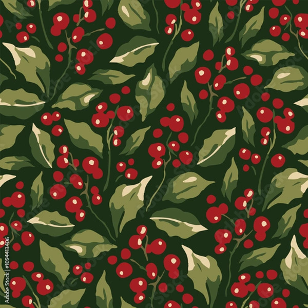 Fototapeta Series of christmas floral patterns in retro vintage classical style
