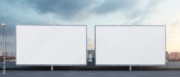 Fototapeta Two blank billboard mock-ups side by side, ready for advertisement or customization, set against a simple background.

