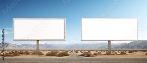 Fototapeta Two blank billboard mock-ups side by side, ready for advertisement or customization, set against a simple background.

