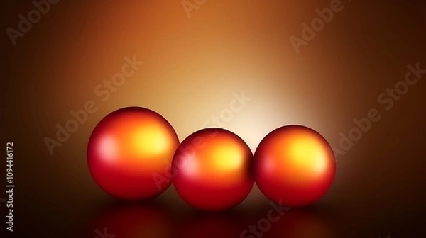 Fototapeta Three Shiny Red Easter Eggs On Brown Background