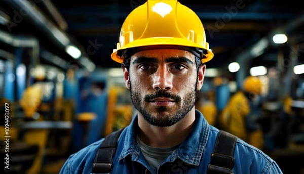 Fototapeta Dirty Faced Worker in Helmet