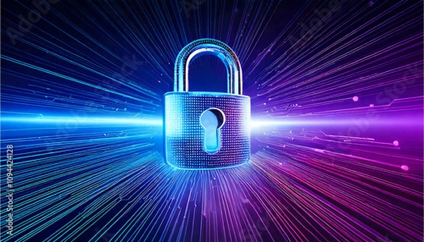 Fototapeta Holographic Lock Icon with Lights in the Background