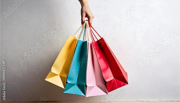 Fototapeta Minimalist Shopping Bags in Front of a White Wall
