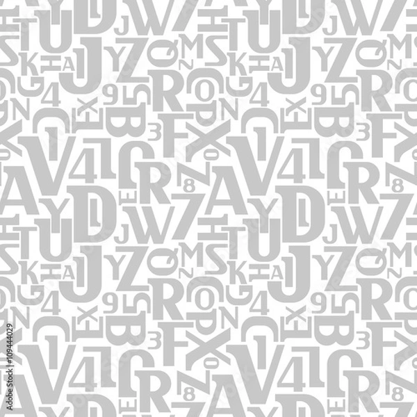 Fototapeta Abstract letters and numbers seamless pattern. Alphabet vector background.