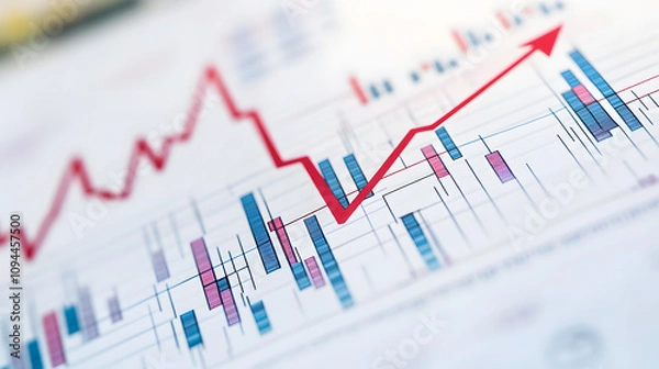 Obraz A detailed graph showing rising interest rates with a red arrow pointing upward.