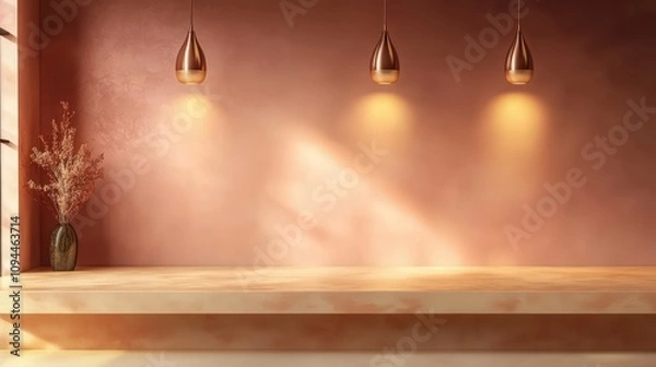 Fototapeta Bright Modern Space with Countertops and Hanging Lights