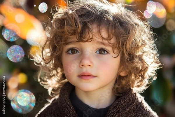 Fototapeta A child, inspired by the magical possibilities of exploration, gazes with wonder into a future full of adventure and discovery His curious eyes reflect the boundless potential of childhood, a journey