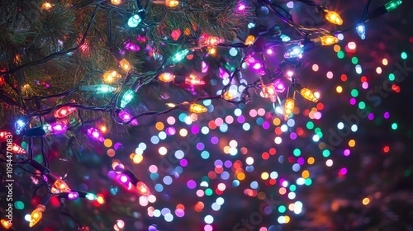 Obraz Glowing Christmas lights, perfect for holiday decorations or party use.  These string lights are shown on a transparent background.
