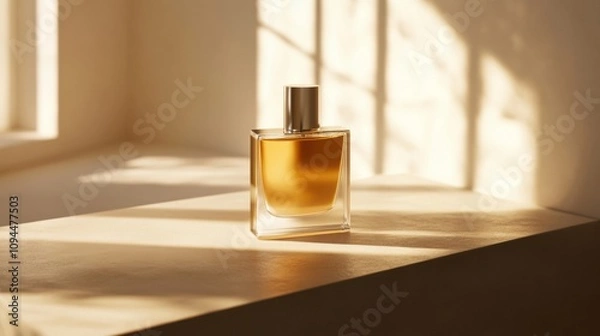 Fototapeta Elegant perfume bottle mockup displayed on a minimalist surface with soft lighting