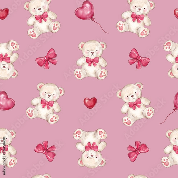 Fototapeta cute teddy bears seamless pattern. love and heart background