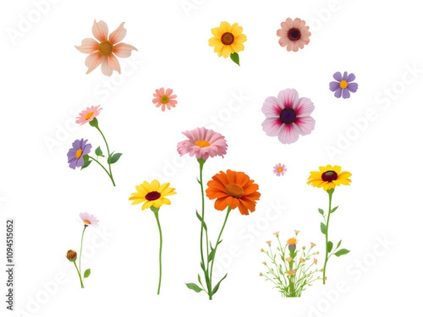 Fototapeta Flowers and shrubs of various colors. Green garden bushes cut out. png isolated background. transparent background.