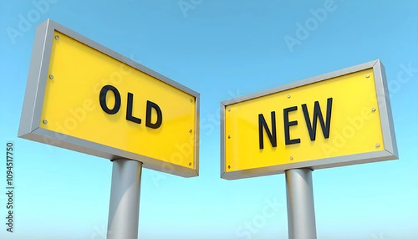 Fototapeta Old vs New, Old or New. An image of a yellow road sign