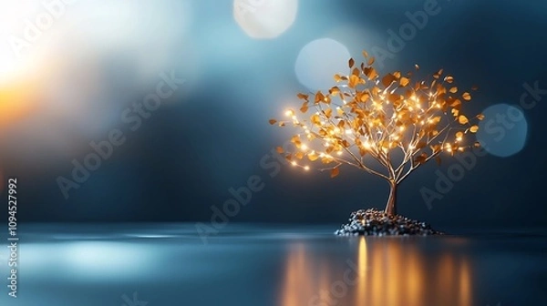 Fototapeta Glowing Polygonal Tree   Symbol of Business Growth and Branching Ideas