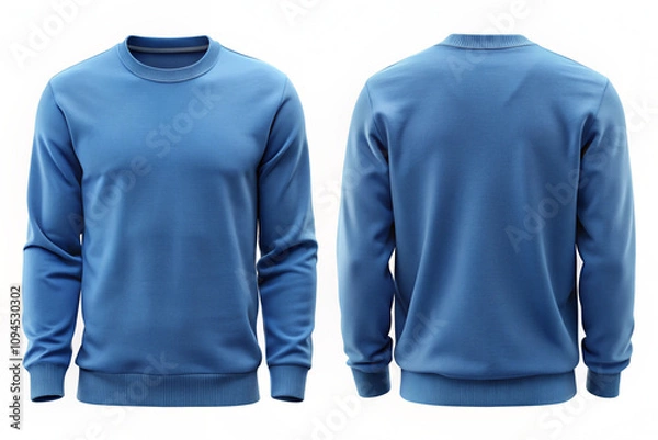 Fototapeta long sleeve sweatshirt mockup. Blue sweater mockup template, Blank sweater template, front and back view, isolated on white background