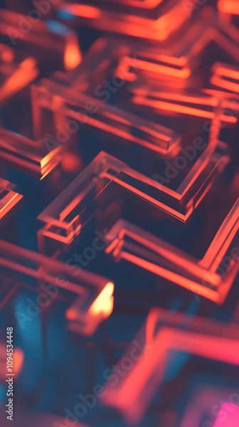 Fototapeta Close-Up of Maze Pattern with Glowing Path Highlighting Navigation, Complexity, and Innovation
