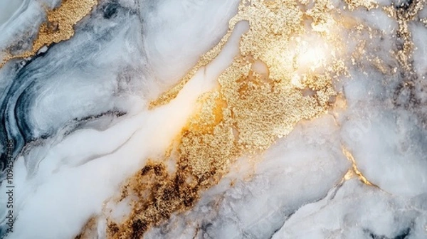 Fototapeta Sophisticated marble design showcasing a blend of white, gray, and shimmering gold accents, perfect for an upscale decor aesthetic.