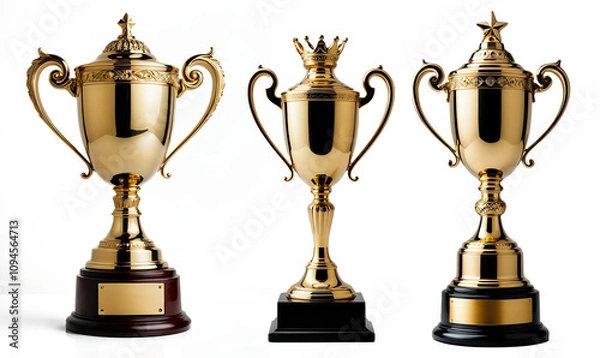 Fototapeta First place gold trophy cup isolated on white background, png file, transparent background