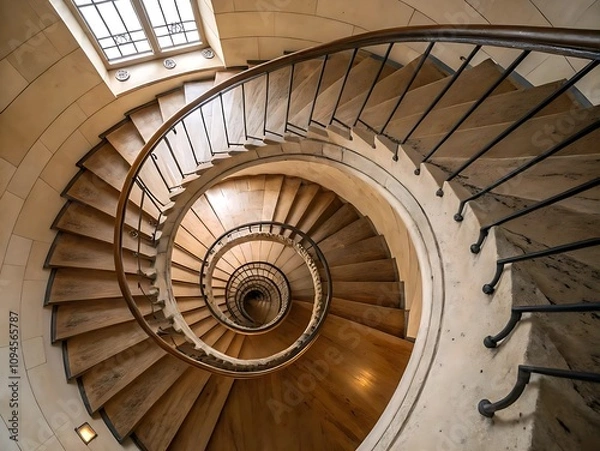 Fototapeta Top-down shot of a spiral staircase, creating a hypnotic pattern of lines