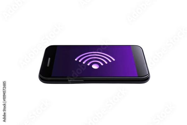 Fototapeta A smartphone displaying a Wi-Fi signal icon in vibrant purple tones.