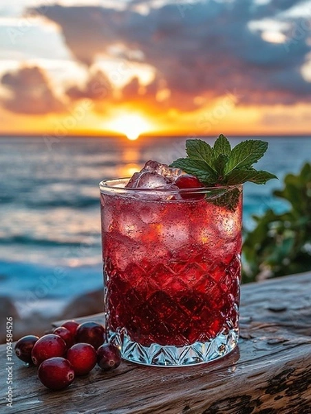 Fototapeta Cranberry mint twilight fizz cocktail