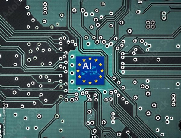 Fototapeta European AI Regulation on Circuit Board Design. Artificial Intelligence Act or AI Act