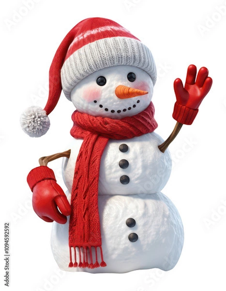 Obraz Festive Snowman with Red Hat and Scarf , png snowman transparent background.