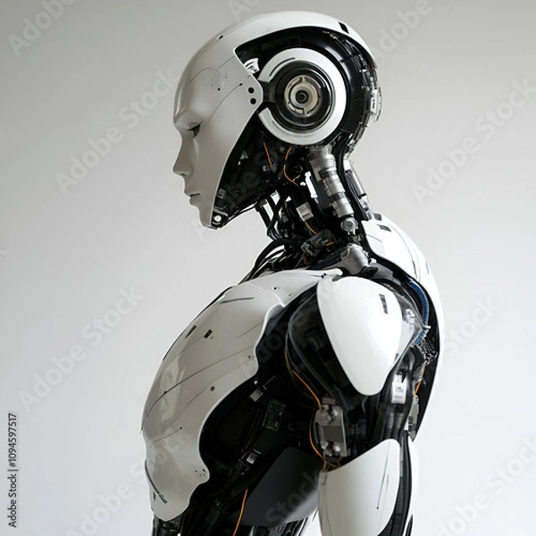 Fototapeta Exploring advanced robotics humanoid robot design technology lab futuristic environment close-up view innovation in ai