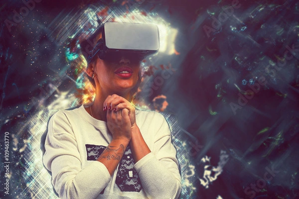 Obraz Woman in virtual reality, new vision technology