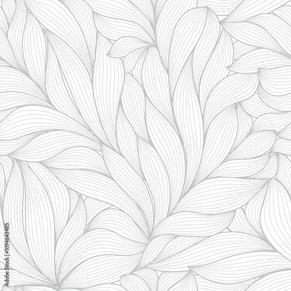 Fototapeta White and silver foliage line art pattern vector collection. Hand made with line design pattern. Design for  wall panel decor,  cover background, wallpaper and banner.