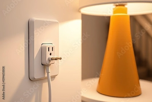 Obraz Smart Plug Controlling a Lamp A close up of a smart plug control