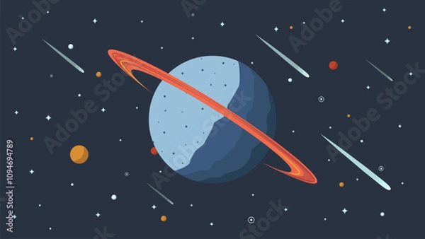 Obraz a planet with rings hovers in outer space