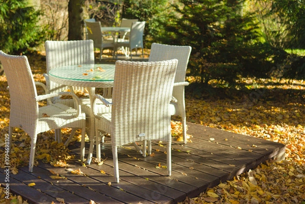 Obraz  chairs and a coffee table in an autumn park