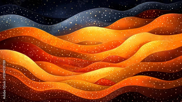 Obraz Dot paintings in earthy tones with wavy patterns formed by the lines.