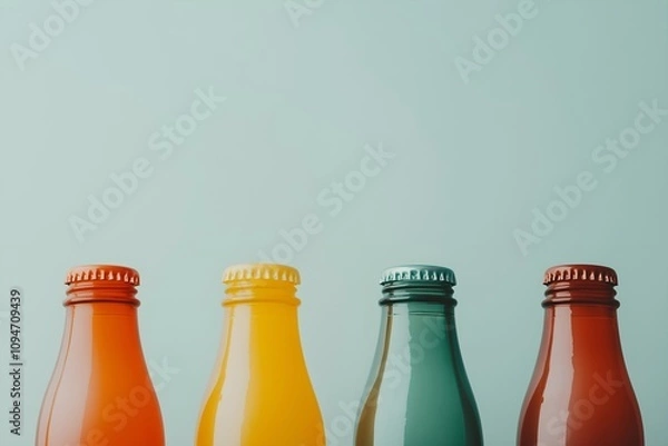 Fototapeta Four Colorful Glass Bottles with Metallic Caps