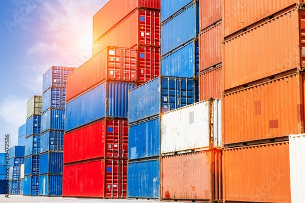 Obraz industrial port with containers