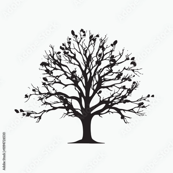 Fototapeta Stylized Black Silhouette of a Beech Tree for Art Use