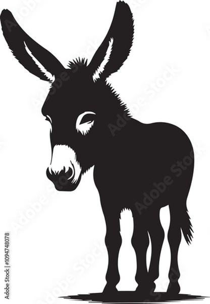 Fototapeta A donkey silhouette with large drooping ears and a sad expression silhouette