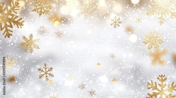 Fototapeta Elegant golden snowflakes on a festive background