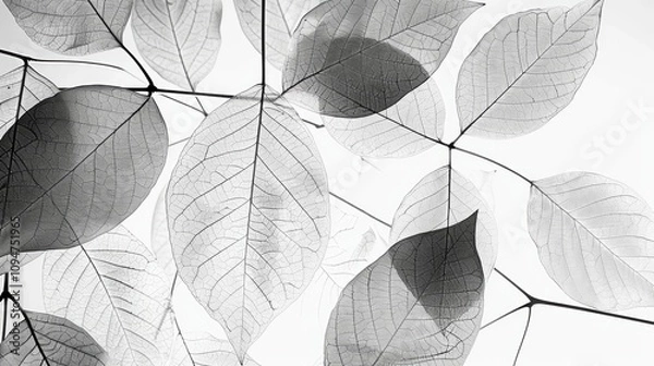 Fototapeta Other leaves are outlined with minimal or no filling, giving a delicate, almost translucent look.