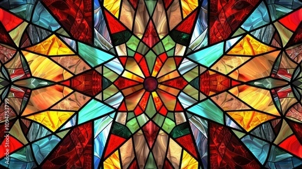 Obraz Stained glass window mandala background
