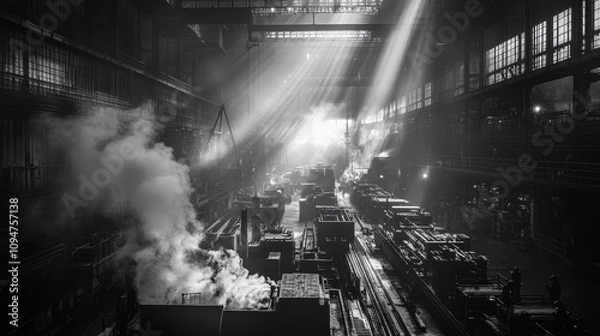 Obraz Smoke and Light in a Factory During World War II