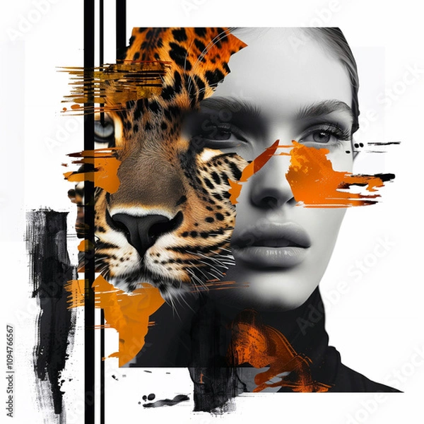 Obraz A conceptual design merging striking leopard prints with soft abstract elements, ideal for modern art or fashion promotions.
