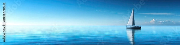 Fototapeta Oceanic Serenity: Calm waters and a sailboat on the horizon